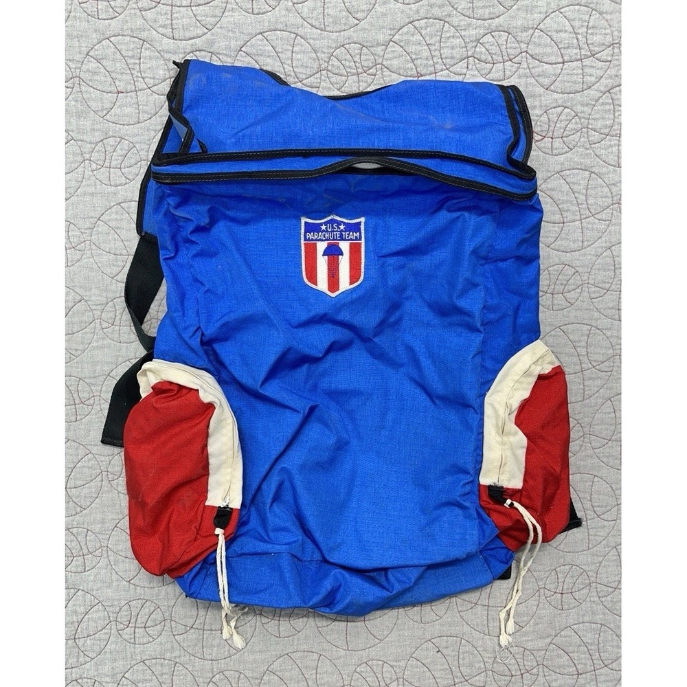 Vintage 1980 US Parachute Team Tony Fugit Skydiving Gear Bag Backpack Blue
